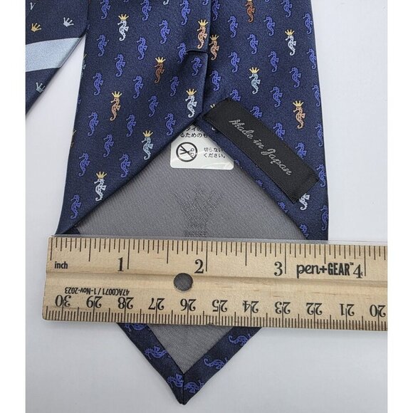 KIMIJIMA Collection Neck Tie Men's Blue Crowned Seahorses 100% Silk Japan 58" - Picture 6 of 8